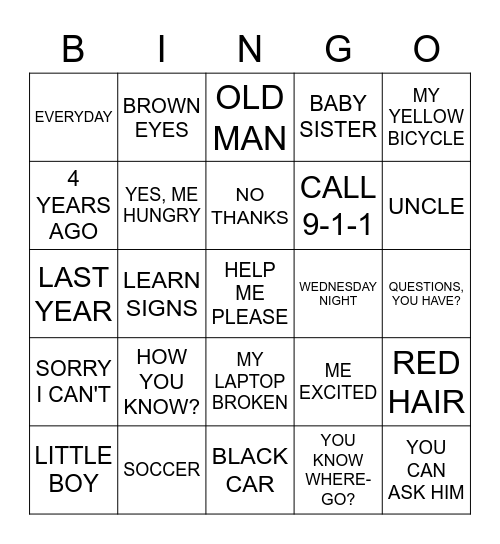 ASL 1 REVIEW Bingo Card