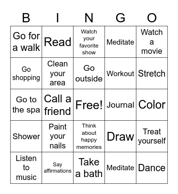 Self Care Bingo Card
