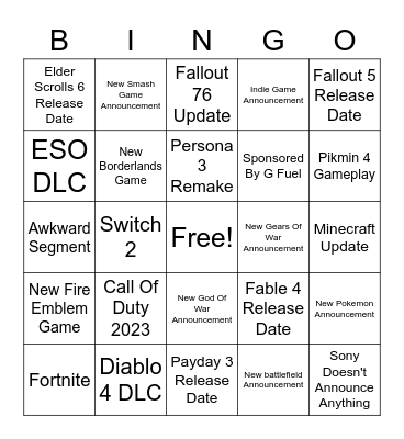 Summer Games Fest 2023 Bingo Card