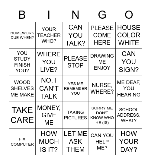 ASL 1 REVIEW Bingo Card