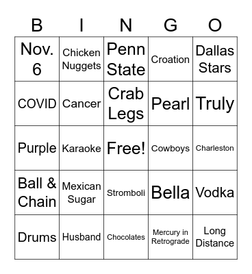 Brittney & Figgie Bingo Card