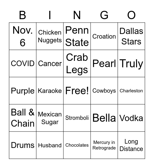 Brittney & Figgie Bingo Card