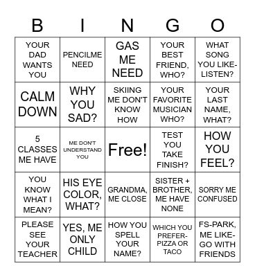 ASL 1 REVIEW (PART III) Bingo Card