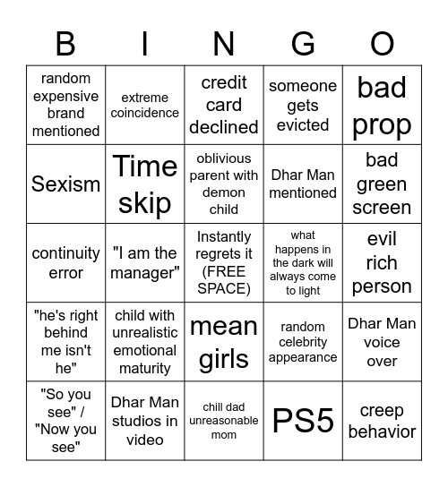 Dhar Man Bingo Card