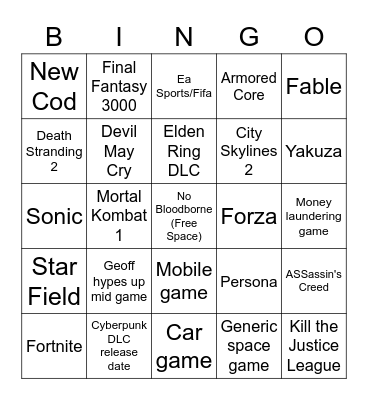 SGF Bingo Card