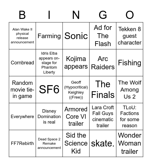 SGF Bingo Card