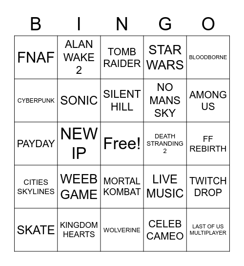 Summer Game Fest Bingo Card