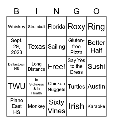 Brittney & Figgie Bingo Card