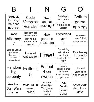 ““E3”” Bingo Card