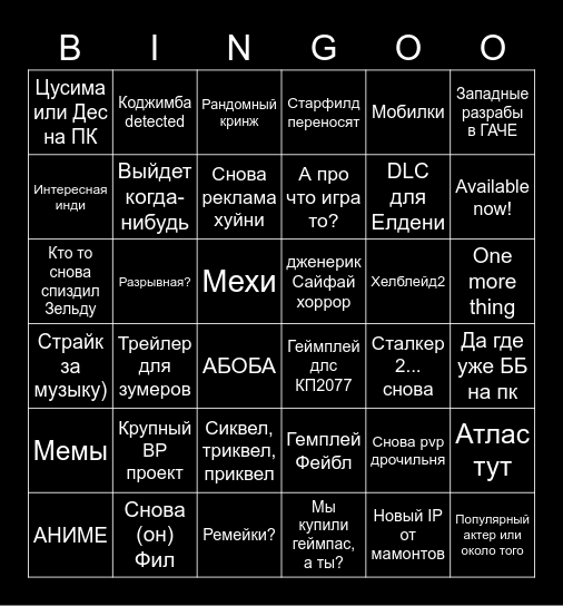 НЕ Е3 2023 Bingo Card