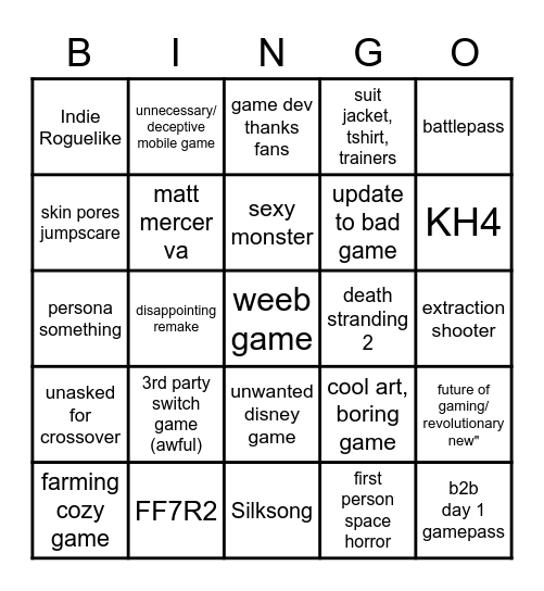 summer game fest Bingo Card