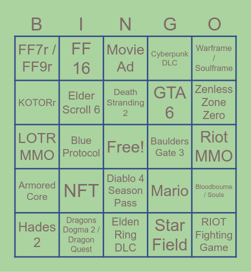 Summer Games Fest Bingo Card