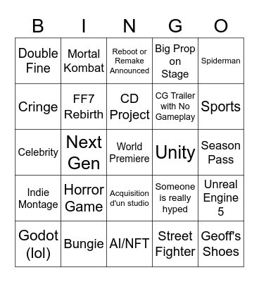 Summer Games Fest 2023 Bingo Card