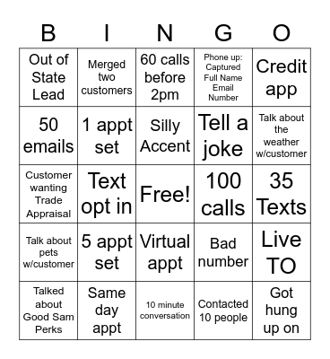 BDR Bingo Card