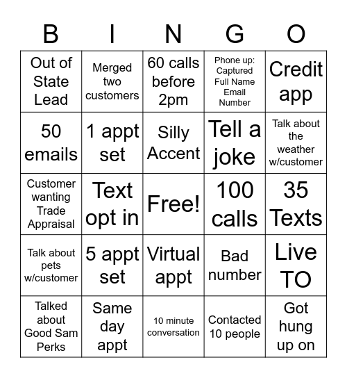 BDR Bingo Card