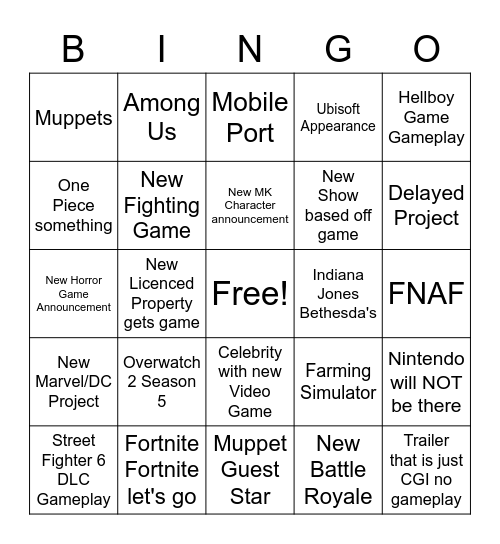 Summer Games Fest Bingo Card