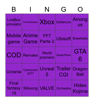 SGF 2023 Bingo Card