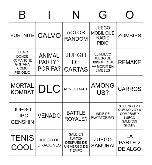 SUMMER GAME FEST 2023 Bingo Card