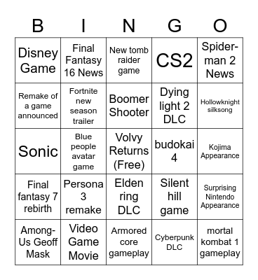 Summer games fest 2023 Bingo Card