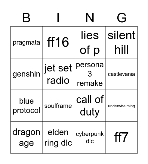 summer game fest Bingo Card