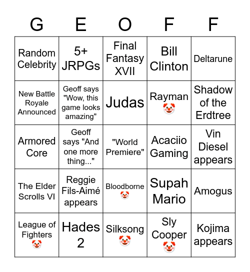 Summer Game Fest Bingo Card