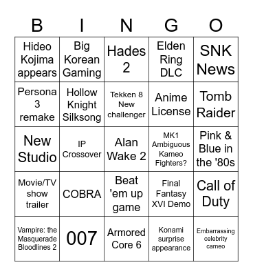 Summer Game Fest 2023 Bingo Card