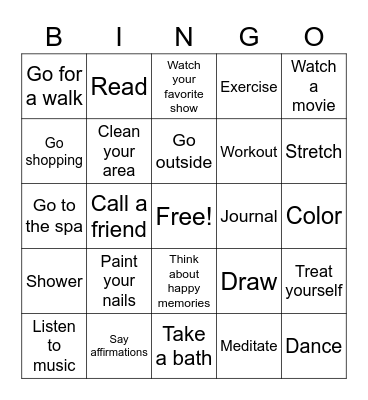 Self Care Bingo Card