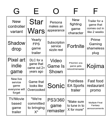 Summer Games Fest 2023 Bingo Card