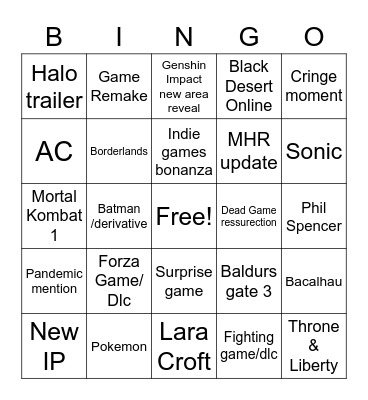 Summer games Fest Bingo Card