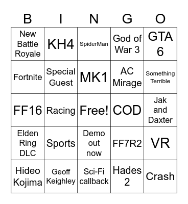 SummerGameFest Bingo Card