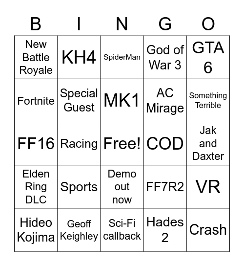 SummerGameFest Bingo Card