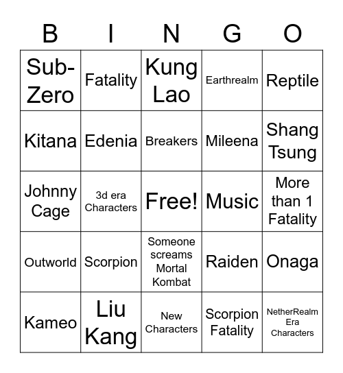 Mortal Kombat 1 Gameplay Trailer Bingo Card