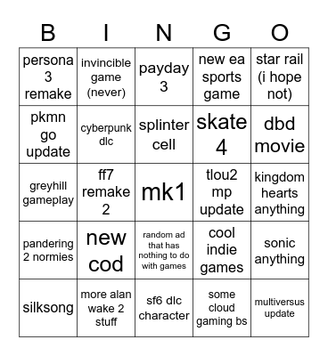 summer games fest bingo (i am sad and desprate) Bingo Card