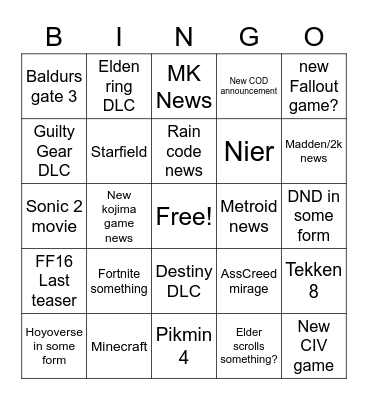 Untitled Bingo Card