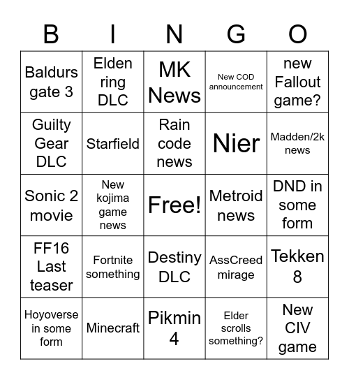 Untitled Bingo Card