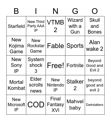 E3/Summer Games Fest Bingo Card