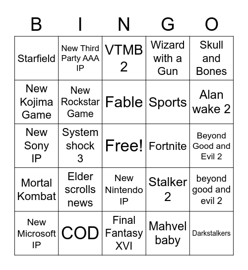 E3/Summer Games Fest Bingo Card