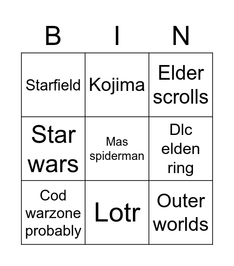 Untitled Bingo Card