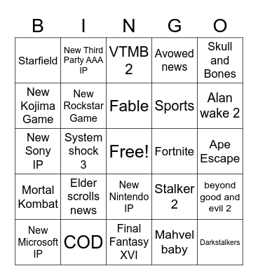 E3/Summer Games Fest Bingo Card