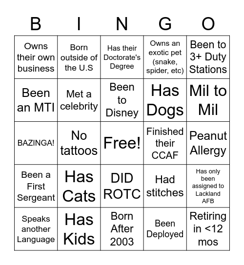 Social Bingo Card