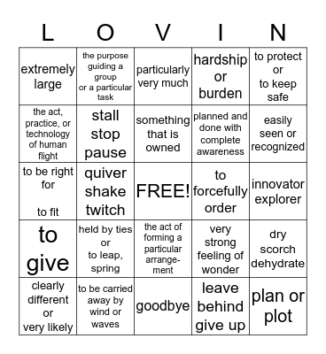 Lovin' Vocabulary Bingo Card