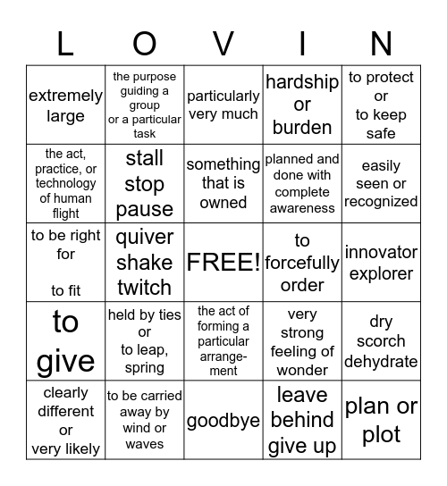 Lovin' Vocabulary Bingo Card