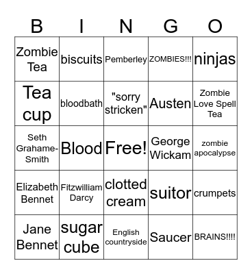 Zombie Tea Time Bingo Card