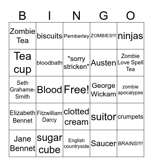 Zombie Tea Time Bingo Card