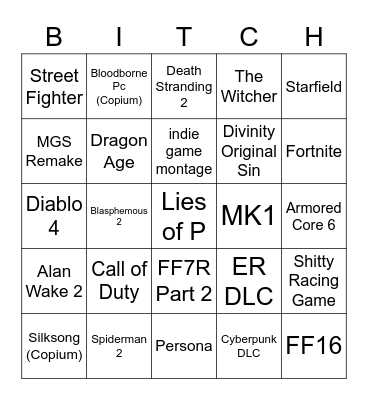 Summer Games Bingo Card