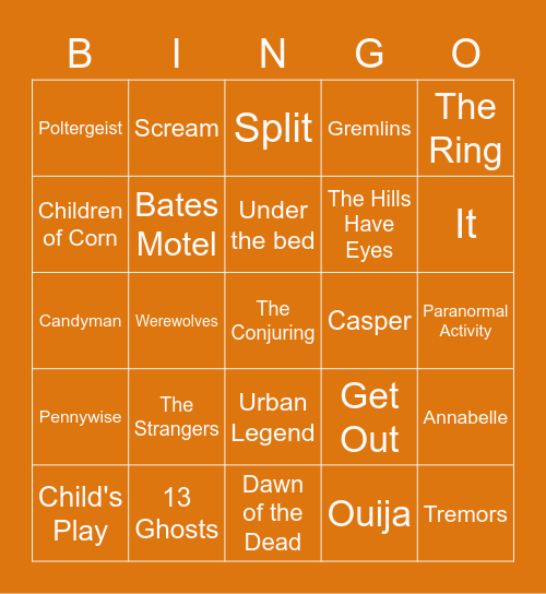 Horror Bingo Card