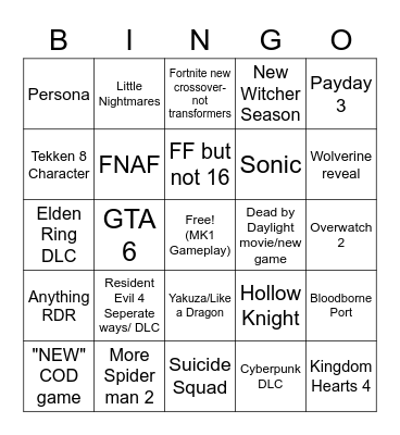 Summer Games Fest Bingo Card