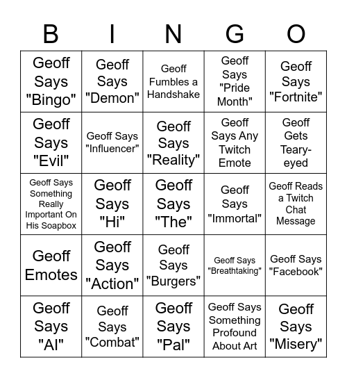 Geoff Bingo Summer 2023 Bingo Card