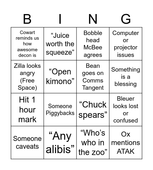 AAR Bingo Card