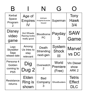 Summer Games Fest Bingo Card